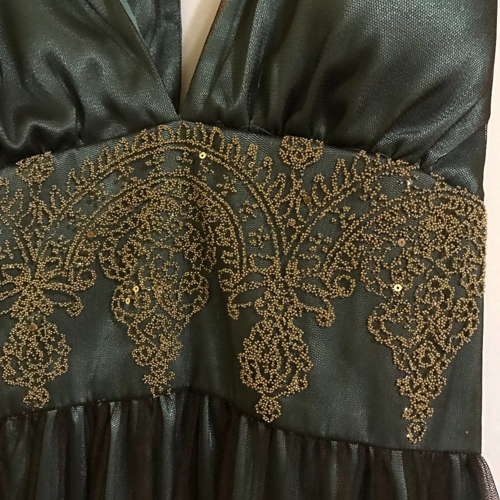 Adrianna Papell | Beaded Gold Green Tulle Dress - Picture 4 of 13